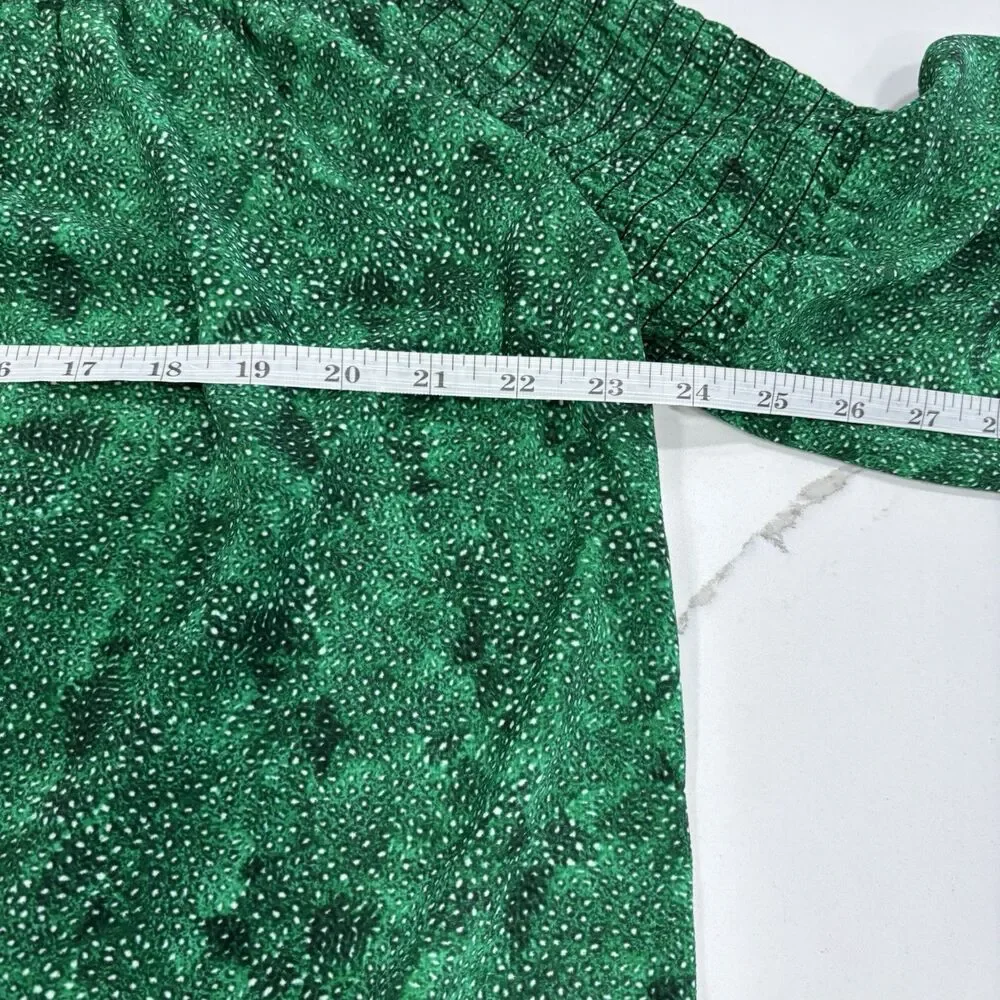 Michael Kors Blouse Womens Size Medium Smocked Peasant Green Shirt Flowy - Picture 8 of 9